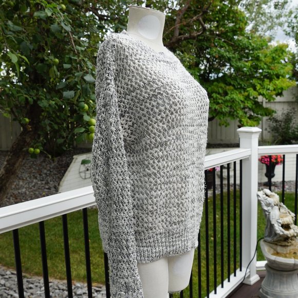 Loose Knit White with Black accent Sweater - Picture 2 of 5